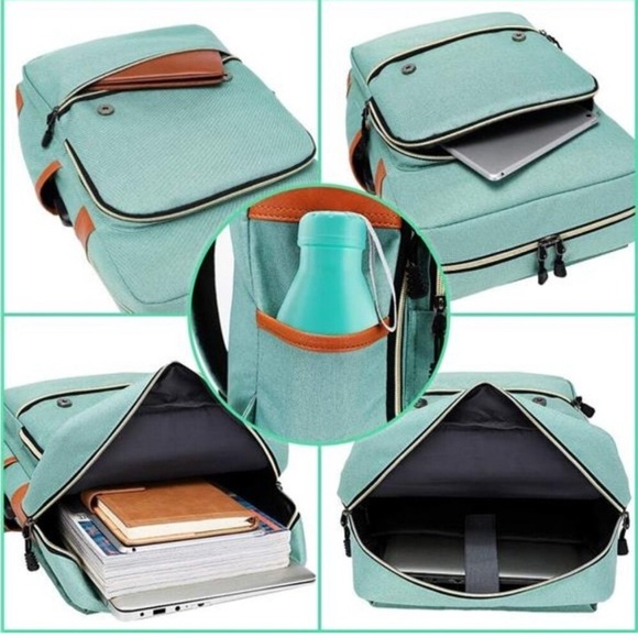 NEW Ronyes Vintage Laptop Backpack w/ USB Charging Port – Mint Green - Picture 6 of 8